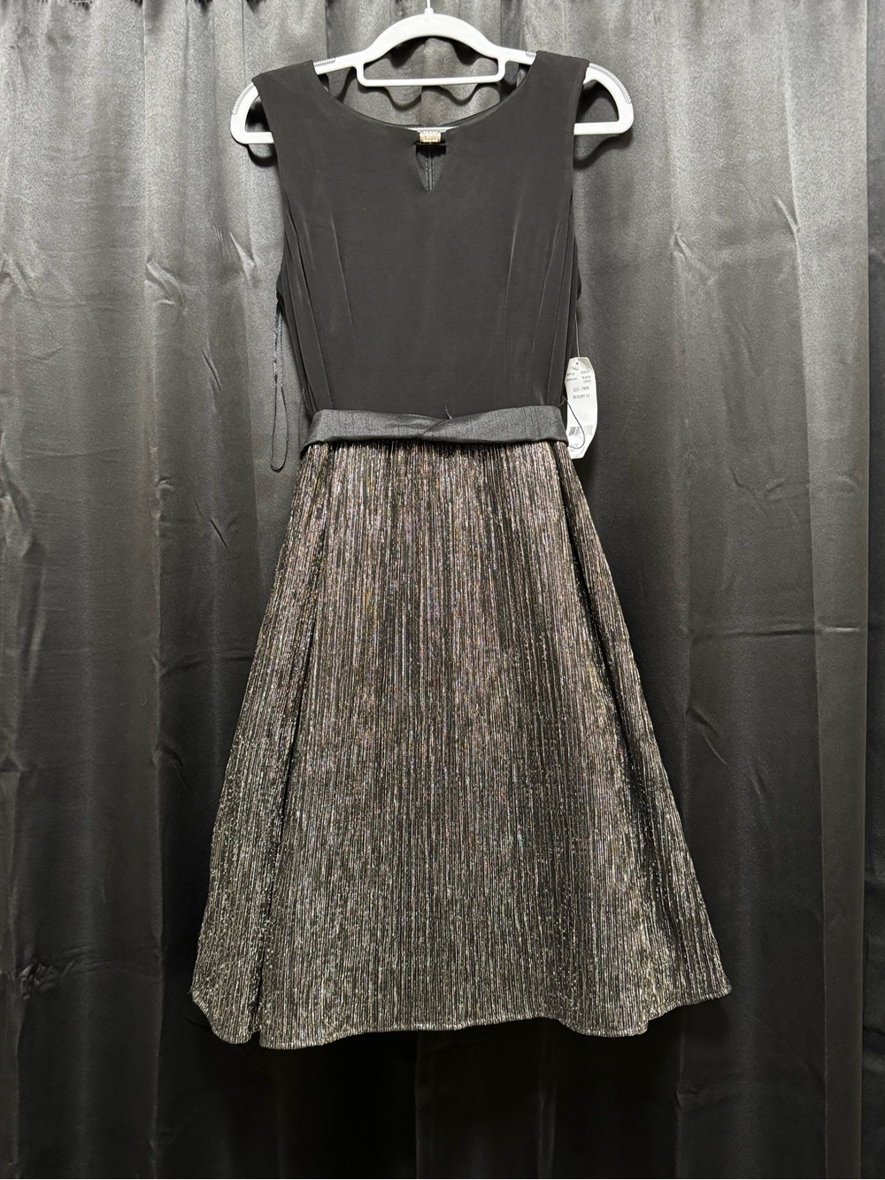R&K Black Bodice Metallic Pleated A-Line Dress